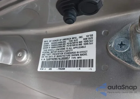 2004 Honda Element Ex z USA, uszkodzony, nr VIN 5J6YH28574L000857